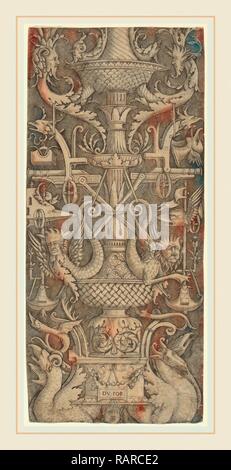 Zoan Andrea (Italienisch, Aktive c. 1475-1519), Ornament Panel mit Drachen, Masken und Instrumenten des Krieges, C. 1505 Neuerfundene Stockfoto