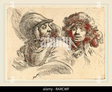 Stefano Della Bella (Italienisch, 1610-1664), verängstigt Soldat und Mann mit Pelzkappe, Radierung auf Bütten [Nachprägung neuerfundene Stockfoto