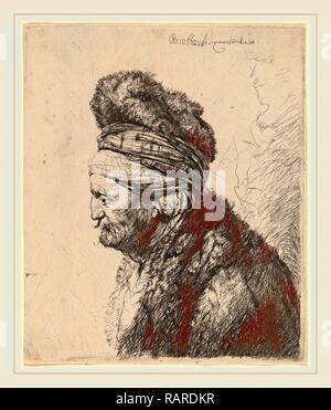Rembrandt van Rijn und Studio von Rembrandt van Rijn nach Jan Lievens, der Zweite orientalische Kopf, C. 1635, Radierung neuerfundene Stockfoto