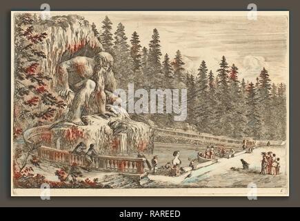 Stefano Della Bella (Italienisch, 1610 - 1664), kolossale Statue des Apennin, wahrscheinlich 1653, Radierung auf Bütten [Neuerfundene Stockfoto