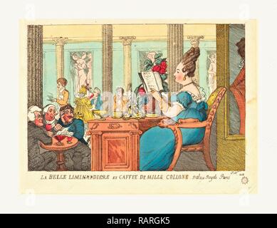 Thomas Rowlandson (British, 1756 1827), La Belle Limonaudiere au Cafe des Mille Colonnes, Palais Royal, Paris, 1814 überarbeitet Stockfoto