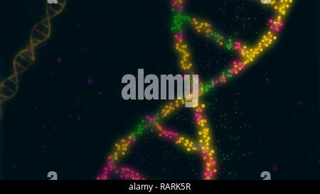 Dns-Spirale Moleküle abstrakten 3D-Darstellung. Biotechnologie, Genetik und Biologie Konzept. Neue Technologie Hintergrund. Stockfoto