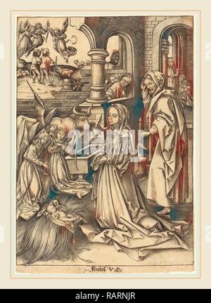 Israhel van Meckenem nach Hans Holbein der Ältere (Deutsch, C. 1445-1503), die Geburt Christi, C. 1490-1500, Gravur neuerfundene Stockfoto