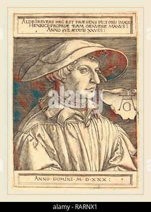 Heinrich Aldegrever (Deutsch, 1502-1555-1561), Selbstbildnis, 1530,. Neuerfundene durch Gibon. Klassische Kunst mit einem modernen Neuerfundene Stockfoto