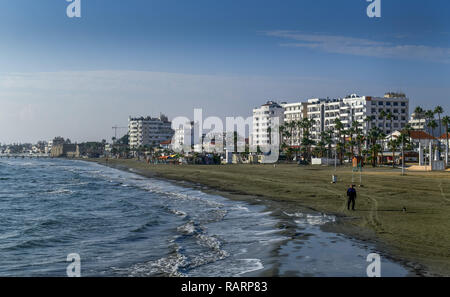 Hotels, direkt am Meer, Piale Pasar, Larnaka, Republik Zypern, Strandpromenade, Republik Zypern Stockfoto