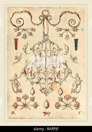 Daniel Mignot (Deutsch, Active 1593-1596), großen Anhänger mit Drei unter abfällt, 1593, Kupferstich. Neuerfundene Stockfoto