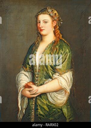 Tizian (Italienisch, C. 1490-1576), Bildnis einer Dame, C. 1555, Öl auf Leinwand. Neuerfundene durch Gibon. Klassische Kunst mit einem Neuerfundene Stockfoto