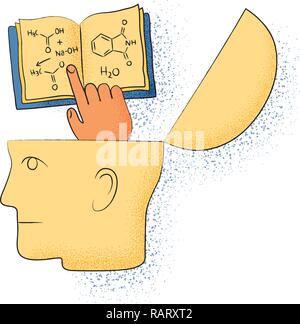 Die symbolische Zeichnung der einen Kopf und einen Chemie dachte Stock Vektor