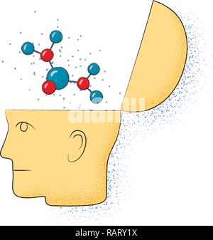 Die symbolische Zeichnung der einen Kopf und einen Chemie dachte Stock Vektor