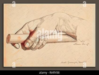 Horatio Greenough, mit der rechten Hand, die eine kurze Rute, amerikanischen, 1805-1852, 1847, Pen und brauner Tinte über Graphit auf Webte neuerfundene Stockfoto