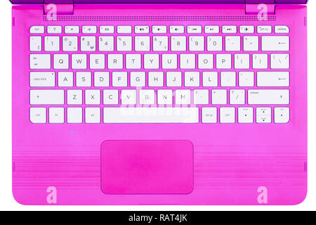 Tastatur von pink Laptop mit weißen Tasten, Ansicht von oben Stockfoto
