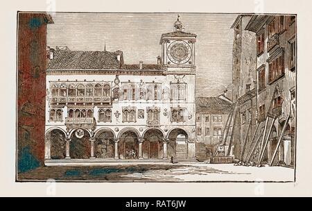 BELLUNO - das Rathaus, den BISCHOFSPALAST, Erdbeben in Italien 1873. Neuerfundene durch Gibon. Klassische Kunst mit einem Neuerfundene Stockfoto