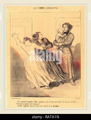 Honoré Daumier (Französisch, 1808-1879), Ah! Il prétend m'empêcher d'aller, 1849, Lithografie in Schwarz auf Zeitungspapier neuerfundene Stockfoto