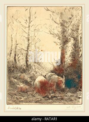 Alphonse Legros, Landwirt und sein Esel (Le fermier et son Ane), Französisch, 1837-1911, das Ätzen und die kaltnadelradierung. Neuerfundene Stockfoto