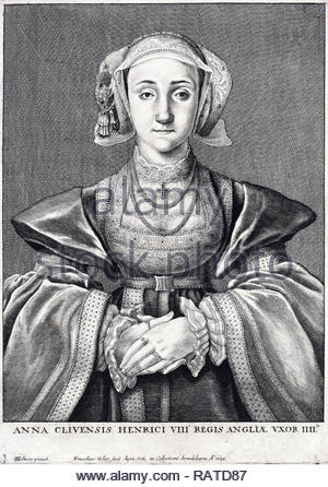 Anna von Kleve Porträt, 1515 - 1557, wurde Königin von England ab 6. Januar auf den 9. Juli 1540 als vierte Frau von König Heinrich VIII., Radierung von Böhmische Kupferstecher Wenzel Hollar von 1648. Von Holbein original. Stockfoto