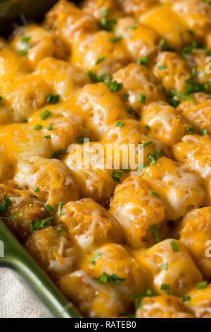 Hausgemachte Tater Tot Hotdish Auflauf mit Rindfleisch und Käse Stockfoto