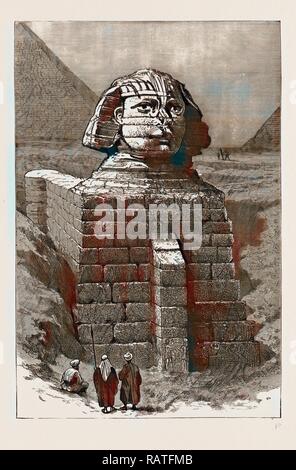 Antiquarische AUSGRABUNGEN IN ÄGYPTEN, 1886: DIE GROSSE SPHINX ALS NUN GELÖSCHT VON DER Bestellung grundpfandrechtlicher Sicherheiten SAND. Neuerfundene Stockfoto