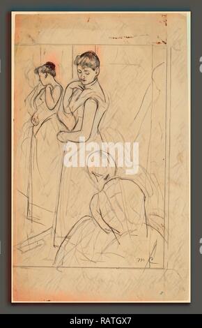 Mary Cassatt, die Montage [Vorderseite], American, 1844-1926, 1890-1891, Graphit über schwarze Kreide auf Papier neuerfundene Webten Stockfoto