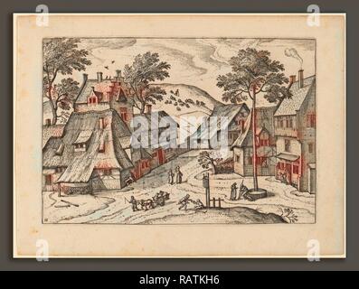 Carel Collaert (Flämisch, Aktive c. 1650), Dorfplatz mit Schrein, in oder vor 1676 veröffentlicht, Radierung neuerfundene retuschiert Stockfoto