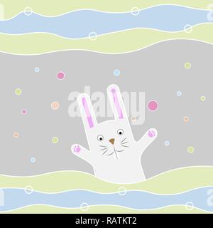 Grusskarten mit lustigen Cartoon Kaninchen winkte seinen Pfoten. 10 eps Stock Vektor