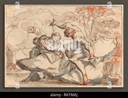 Paul Troger (Österreich, 1698 - 1762), Die Taufe Christi, Pen und eisengallustinte Tinte und Grau waschen über schwarze Kreide auf Neuerfundene Stockfoto