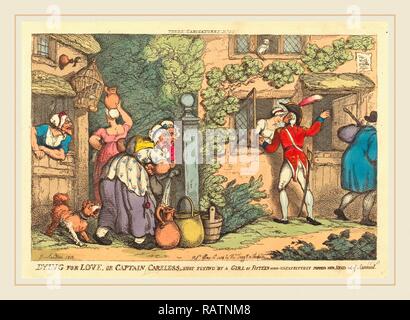 Thomas Rowlandson, britischen (1756-1827), Sterben für Liebe, oder Kapitän unvorsichtigen Schuss fliegen durch ein Mädchen von fünfzehn, die Neuerfundene Stockfoto