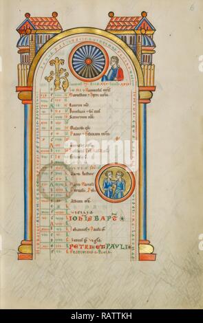 Juni Kalender Seite mit Junius Brutus (?) und Tierkreiszeichen Zwillinge, Unbekannt, Hildesheim, Deutschland, Europa, wahrscheinlich Neuerfundene Stockfoto