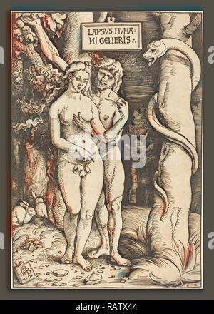 Hans Baldung Grien (Deutsch, 1484-1485 - 1545), Adam und Eva, 1511, chiaroscuro Holzschnitt. Neuerfundene durch Gibon. Klassische neuerfundene Stockfoto