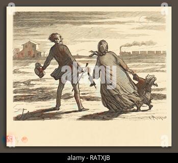 Charles Maurand nach Honoré Daumier (Französisch, aktive 1863-1881), Trop tard!, 1862, holzstich. Neuerfundene Stockfoto