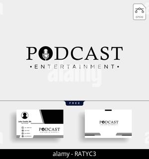 Podcast Typografie. Abzeichen, Symbole, Stempel, Logo. Vector lieferbar Abbildung mit Business Card. - Vektor Stock Vektor