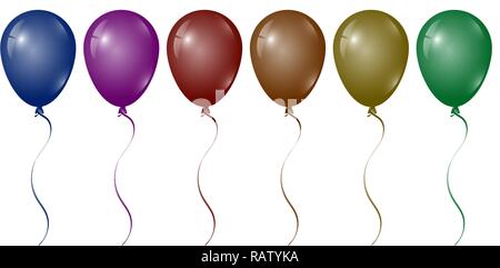 Realistische glänzend Helium Luftballons mit einem Band, Vector Illustration auf weißem Hintergrund Stock Vektor