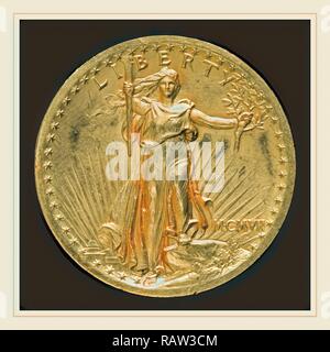 Augustus Saint-Gaudens, 'Double Eagle' 20 Dollar Gold Stück [Vorderseite], American, 1848-1907, Modell 1905-1907 Neuerfundene Stockfoto