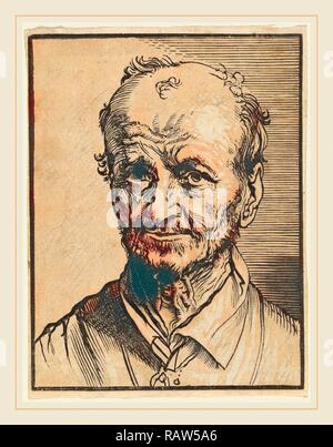 Jan Lievens, Büste eines balding Mann, Niederländisch, 1607-1674, chiaroscuro Holzschnitt mit hellbraunen Ton blockieren. Neuerfundene Stockfoto