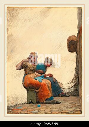 Winslow Homer, Amerikanische (1836-1910), Ausbessern die Netze, 1882, Aquarell und Gouache über Graphit. Neuerfundene Stockfoto