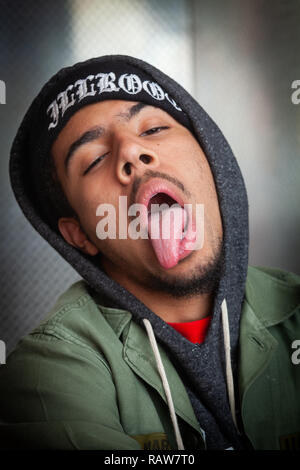 Portrait von Vic Mensa in Chicago, 2012, als er ein Mitglied der Gruppe, die Kinder in diesen Tagen. Stockfoto