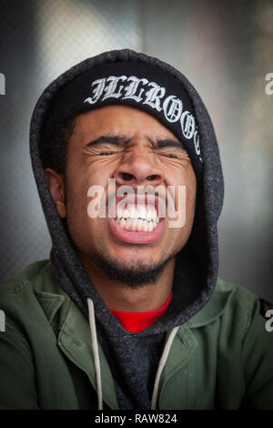 Portrait von Vic Mensa in Chicago, 2012, als er ein Mitglied der Gruppe, die Kinder in diesen Tagen. Stockfoto