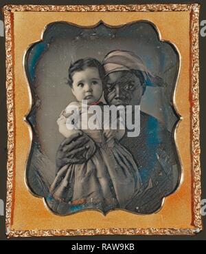 Portrait von einer Krankenschwester und einem Kind, Unbekannten, amerikanischen, etwa 1850, Daguerreotypie, von Hand gefärbt, 1/6 Platte, Bild neuerfundene Stockfoto