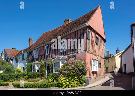 Zeitraum Fachwerk Häuschen,, Lavenham, Suffolk, England, Vereinigtes Königreich Stockfoto