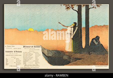 Alphonse Osbert (Französisch, 1857 - 1939), Inceste d'âmes, Mineur et Soldat, 1896, 4-farbige Lithographie auf Webte Papier neuerfundene Stockfoto