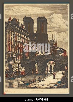 Charles Meryon (Französisch, 1821-1868), Le Petit Pont, Paris, 1850, Radierung und Kaltnadelradierung auf grau-grünen Papier neuerfundene Stockfoto