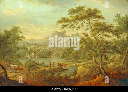 Eine imaginäre Landschaft mit einem Wagen und ein entfernter Blick auf eine Stadt, Thomas Smith von Derby, Ca. 1720-1767, britischer Neuerfundene Stockfoto