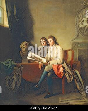 Porträt eines Mannes und ein Junge auf Drucke Gentleman und Junge Blick auf Drucke, John Hamilton Mortimer, 1740-1779 neu konzipiert Stockfoto