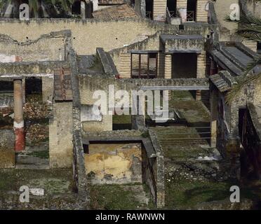 Italien. Herculaneum. Ruinen der römischen Wohnungen. Im Jahr 79 N.CHR., wurden durch den Ausbruch des Vesuvs abgedeckt. Kampanien. Stockfoto