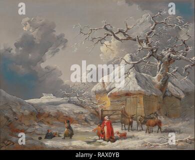 Winterlandschaft mit Figuren unterzeichnet, unten rechts: 'G Morland  [unterstrichen]', George Morland, 1763-1804, Britisch neuerfundene Stockfoto