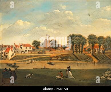 Die alte Pfarrkirche und Dorf, Hampton-on-Thames, Middlesex, 18. Jahrhundert, unbekannter Künstler, 19. Jahrhundert, Britische neuerfundene Stockfoto