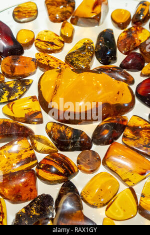 Bernstein in verschiedenen Farben und Größen im Amber Museum, San Cristobal de las Casas, Chiapas, Mexiko Stockfoto