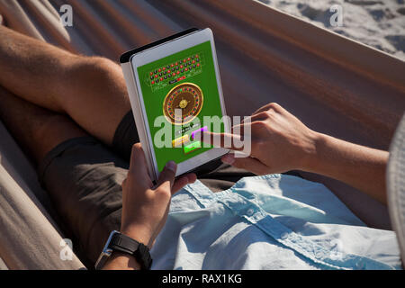 Das zusammengesetzte Bild im online roulette spiel Stockfoto
