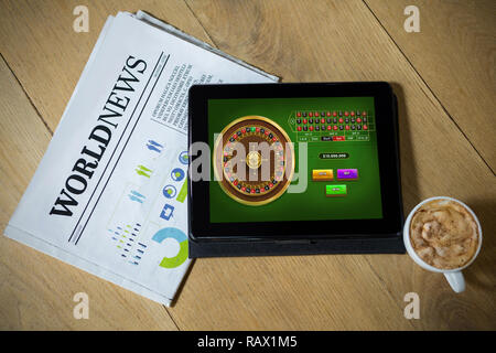Das zusammengesetzte Bild im online roulette spiel Stockfoto