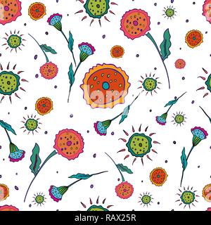 Florales Muster Nahtlose. Abstrakte hand - Blumen auf weißem Hintergrund dargestellt. Vector Illustration. Stock Vektor