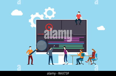 Video Animation oder Film Produktion Team arbeiten gemeinsam an der Entwicklung von Software-Vektor Stockfoto